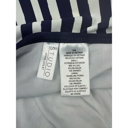 Anne cole *Studio Swimsuit Womens Size 14 Blue White Smocked One Piece Beach