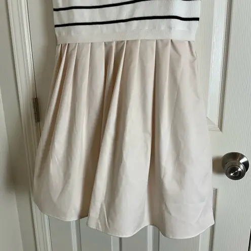 Womens Dresses Striped Knit Top Pleated Loose Swing Mini Short Sleeve Dress S White