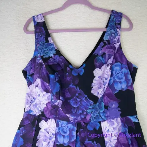 City Chic New! Hydrangea Fit & Flare Dress - black purple, women plus size 16