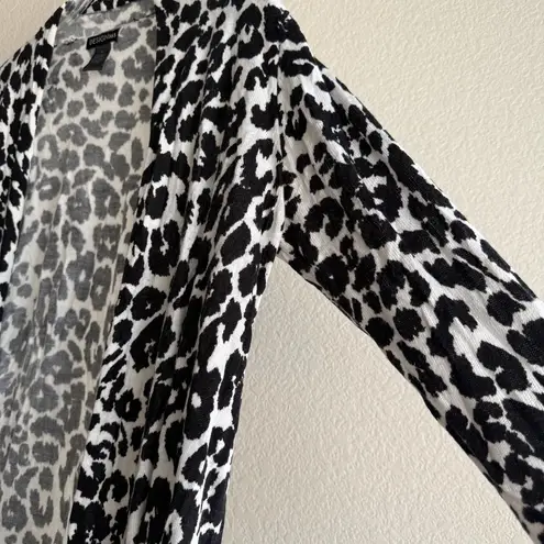 Leopard Print Animal Pattern Bold Chic Open Front Cardigan Jacket Sweater XL Black