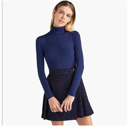 Hill House Blair Wool Navy Metallic Tweed Pleated Mini Skirt Size Small