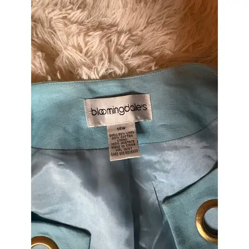 Bloomingdales Linen Coat Jacket Aqua Blue w/ Gold Eyelet Button Front 14W XL