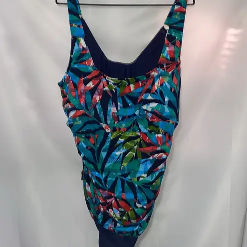 TRIMSHAPER ONE PIECE SWIMSUIT WO PLUS SIZE 30 VIVID PRINT SIDE RUSHING EUC CLEAN Black