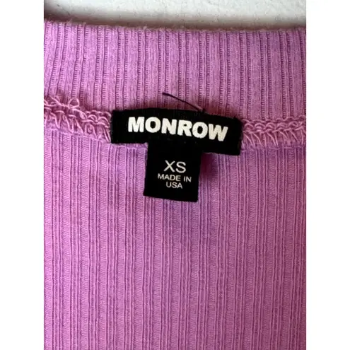 Monrow Bodysuit Women XS Purple Ribbed Crew Henley Neck Short Sleeve Pull