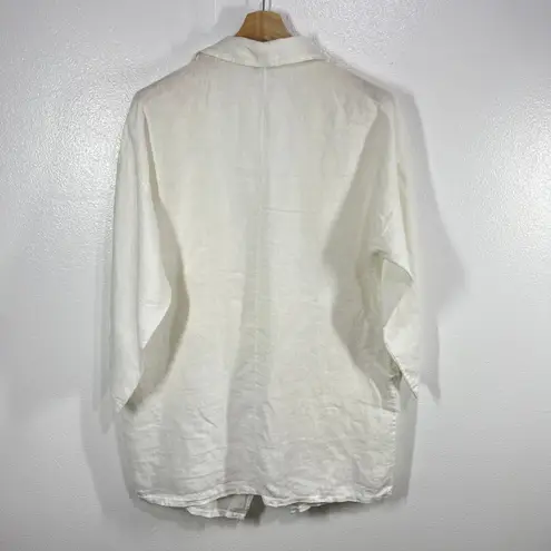 Linen Blanc 100% Linen Open Front Drape Jacket White Oversized Blazer Size US 2X