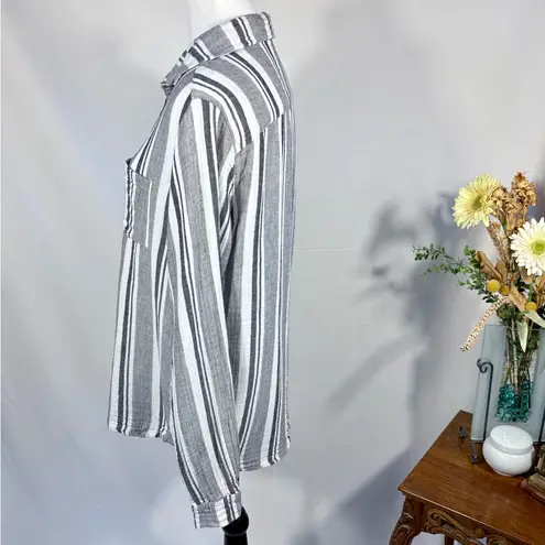 STARK X Double Layer Lightweight Gauze Cotton Button Up Striped Shirt Sz M💛 Gray Size M