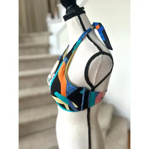 Seafolly Australia Abstract Blue & Orange Face Print Halter Bikini Top