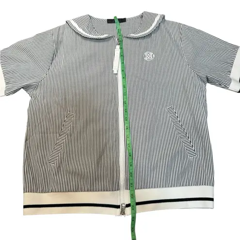 G/FORE Striped Sailor Collar Zip Golf Top Black White Short Sleeve Size Medium