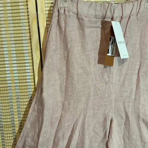 Suzy D London Light Pink Linen Sahara Ultra Wide Leg Culotte Pants Med NWT