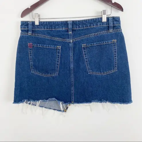 BDG Medium Blue Denim Rinse Asymmetrical Mini Raw Hem Jean Skirt Size Large