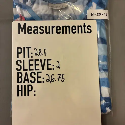 Avenue Women's Size 30 Blue & White Striped Floral Rhinestone Top