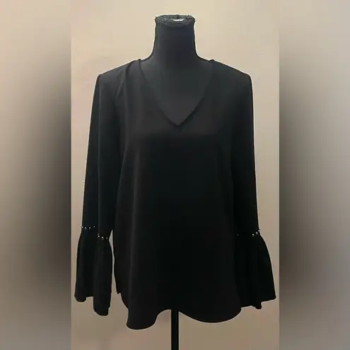 Karen Kane - Elegant Western Black and Silver Blouse Size M