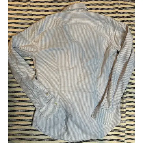 Ralph Lauren Sport Women Striped Button Down Shirt Slim Fit Blue White Size 8