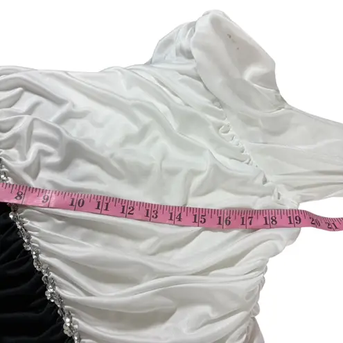 VINTAGE 1980S 90S Black + White Draped Cruella Deville style Dress M L Size M