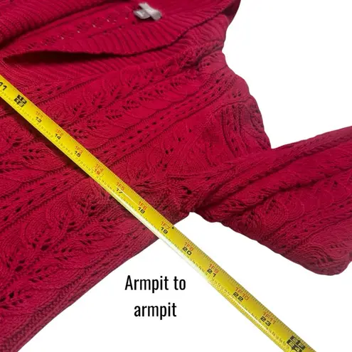 J. Jill Red Cable Knit Button Cardigan Holiday Cabincore Grandpa Cozy L Size L