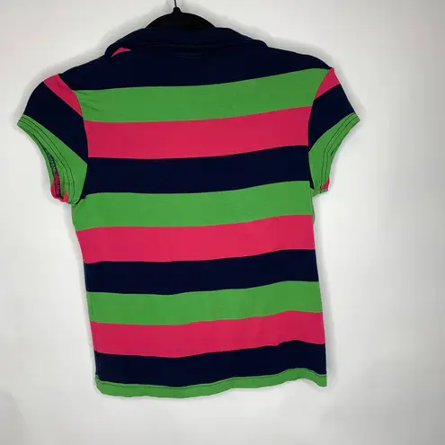 Girl Power Y2k Baby Tee Polo Stripe Pink Lime Green Blue Sz XS