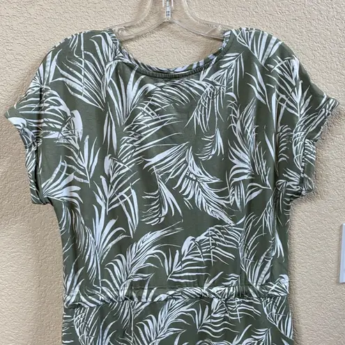 Hilary Radley Green White Palm Drawstring Tshirt dress - L