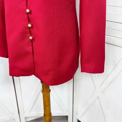 Vintage 90s CCF Collection Collarless Multi Button Blazer Jacket Cherry Red 6