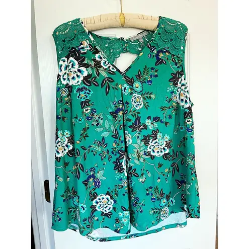 Daniel Rainn NWT  Blouse Tank Top Shirt Green Floral Open Back Size XXL