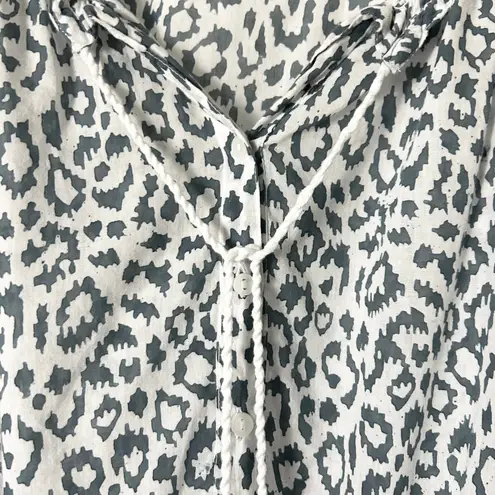 Emerson Fry India Collection Bardot Top Charcoal Leopard Print Cotton Size Small Gray