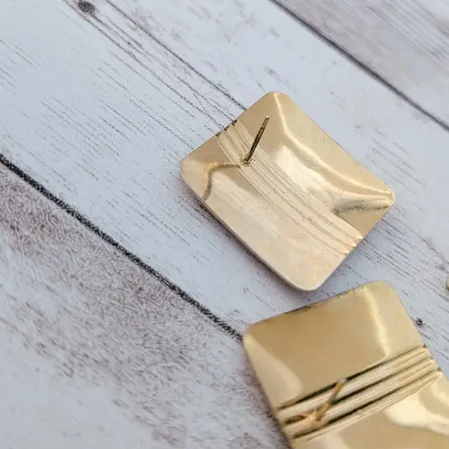 Vintage Stud Earrings Dusky Retro Peachy Pink Square with Gold Tone 1"