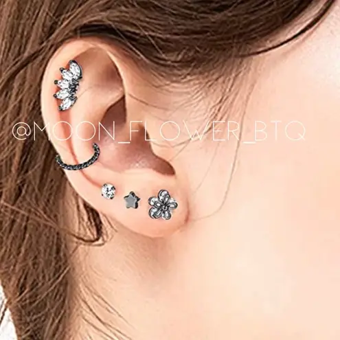 Black Stainless Steel CZ Barbell Earrings
