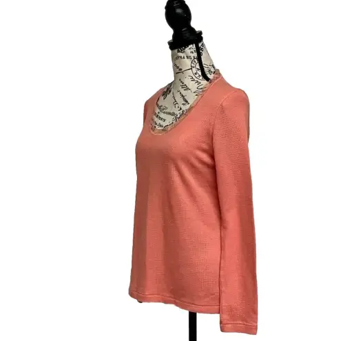 None Salmon Pink Waffle Knit Thermal Shirt Boho Winter Base layer Outdoor M Womens