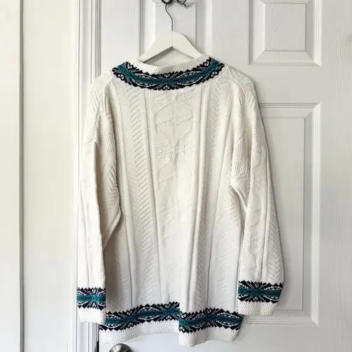 NAS North America Sweaters Deadstock White Green Lined V Neck Sweater Jumper OS Size M