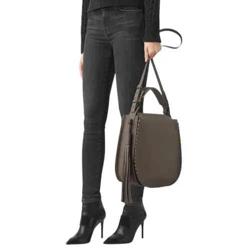 All Saints Mori Hobo Pebble Leather Bag Large Crossbody Bag Mink Grey