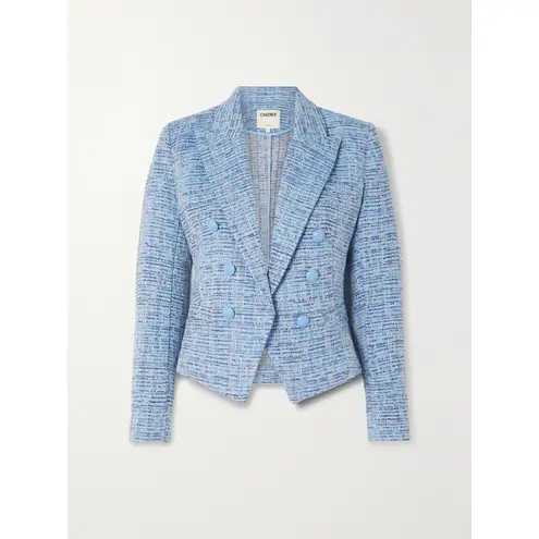 L'Agence Women's Chambray Blue Tweed Double Breasted Blazer Jacket