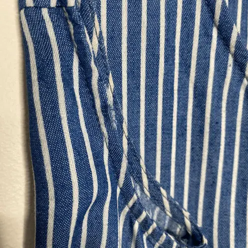 Kori America Striped Scoop Neck Sleeveless Tie Waist Romper Blue Size Small