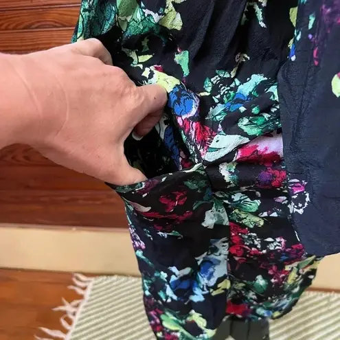 Maeve Anthropologie Black Floral Petal Palette Tunic Dress Size XS
