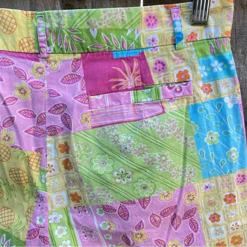 Vintage 90’s Cotton Connection High Waisted Tropical Summer Patchwork Shorts Pink Size 10
