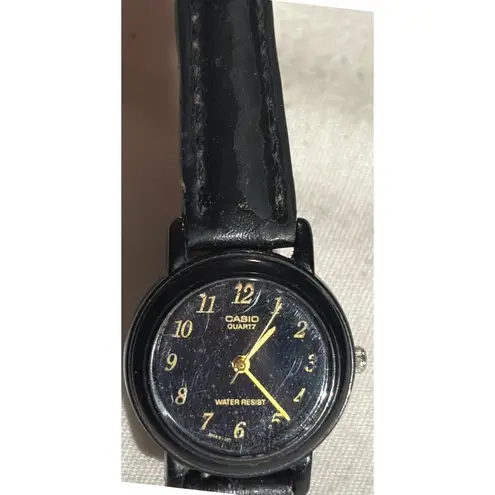 Casio Quartz Watch Women's Black Gold Tone Analog Water Resist Leather Band - Image 6