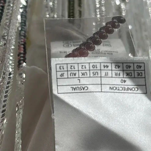 Rotate Birger Christensen Sequin Metallic Fringe Sleeveless Dress Silver Size 10