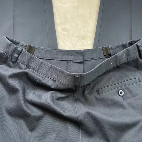 L.L. Bean Classic Fit Navy Trousers Women's 14 100% Cotton Hidden Stretch Sides Blue