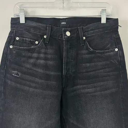 Edwin Women's CAi Straight Leg Ripped Distressed Black Denim Jeans 27 New