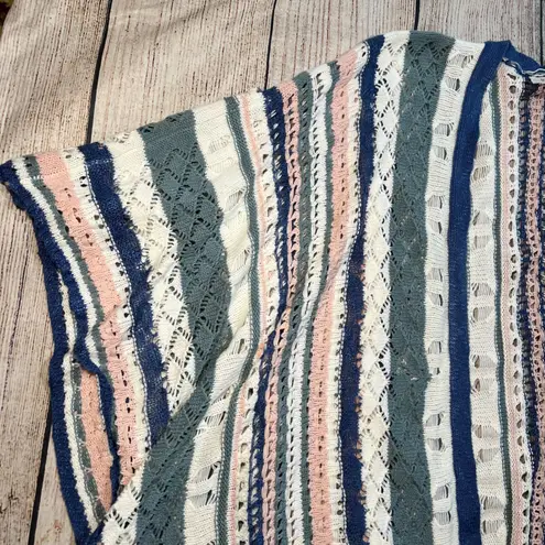 Umgee Boho Open Front Knit Crochet Poncho Sweater Cardigan Womens Size M/L Pink Size L