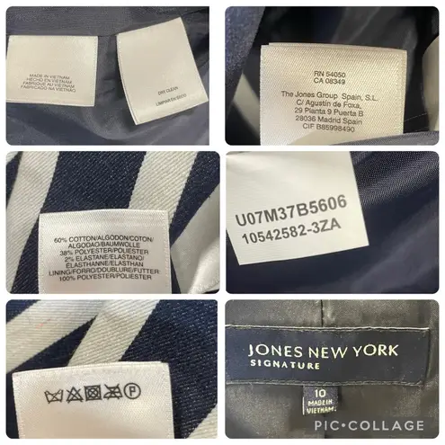 Jones New York Signature Womens 10 Blazer Americana Navy/White Striped Stretch Blue