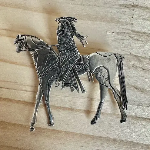 Rare Frank Salcido Sterling Silver Native American Rider Brooch β Signed STP