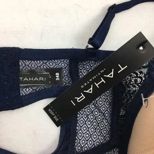 Tahari Blue Padded Sheer Camisole Lace Bra Corset Top 34B NEW