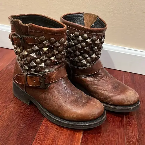 Ash Titanic Studded Biker Boots in Brown