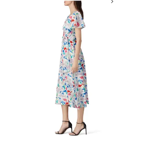 Tanya Taylor White Colorful Flamingo Wrap Bodice Teigan Silk Midi Dress 4