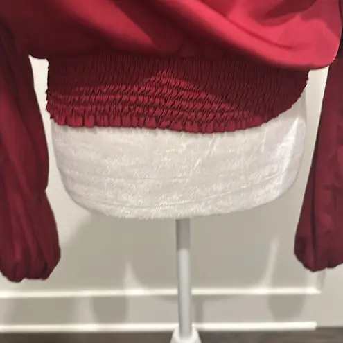 Glam NWT Cowl Neck Banded Bottom Red Satin Blouse Sz L