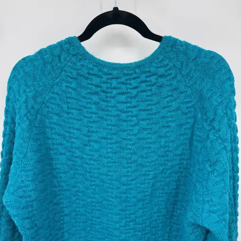 Peruvian Connection Handmade Sweater Womens L Blue Alpaca Basketweave Knit VTG