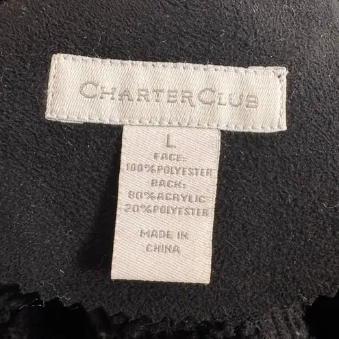 Charter Club Black Faux Suede Toggle Vest Size Large Winter Sherpa Cozy Cabin