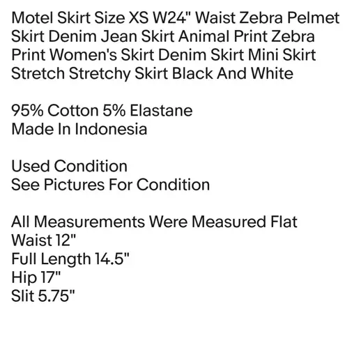 Motel Skirt Size XS W24" Waist Zebra Pelmet Skirt Denim Jean Skirt Animal Print Zebra Print