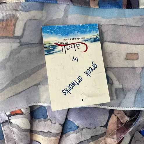 Cabeli Greek Architecture Silky Split Sleeve Blouse Vacation Top Made in Greece Gray Size undefined