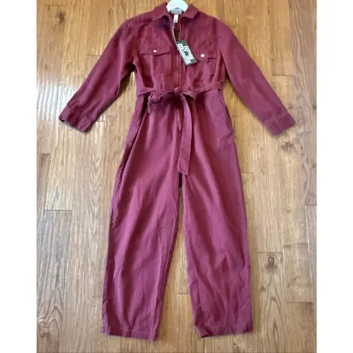 Future Collective NWT maroon cotton long sleeve jumpsuit size small Red