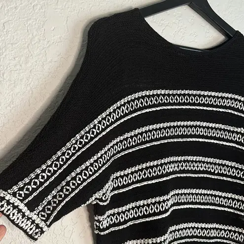 Nic+Zoe Celestial Sweater Top Linen Black White Semi Sheer Coastal Preppy Summer